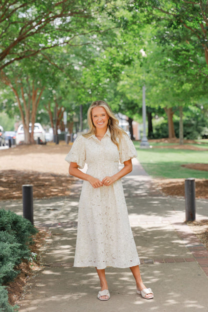 Lace Eyelet Midi Dress