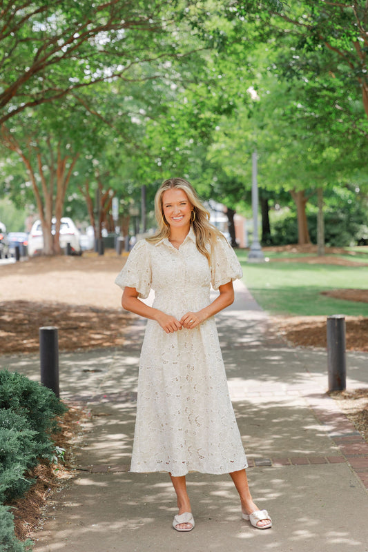 Lace Eyelet Midi Dress