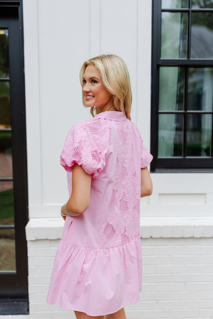 Collared Button Down Puff Sleeve Dress