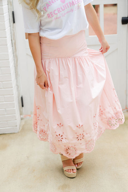 Eyelet Embroidered Midi Skirt
