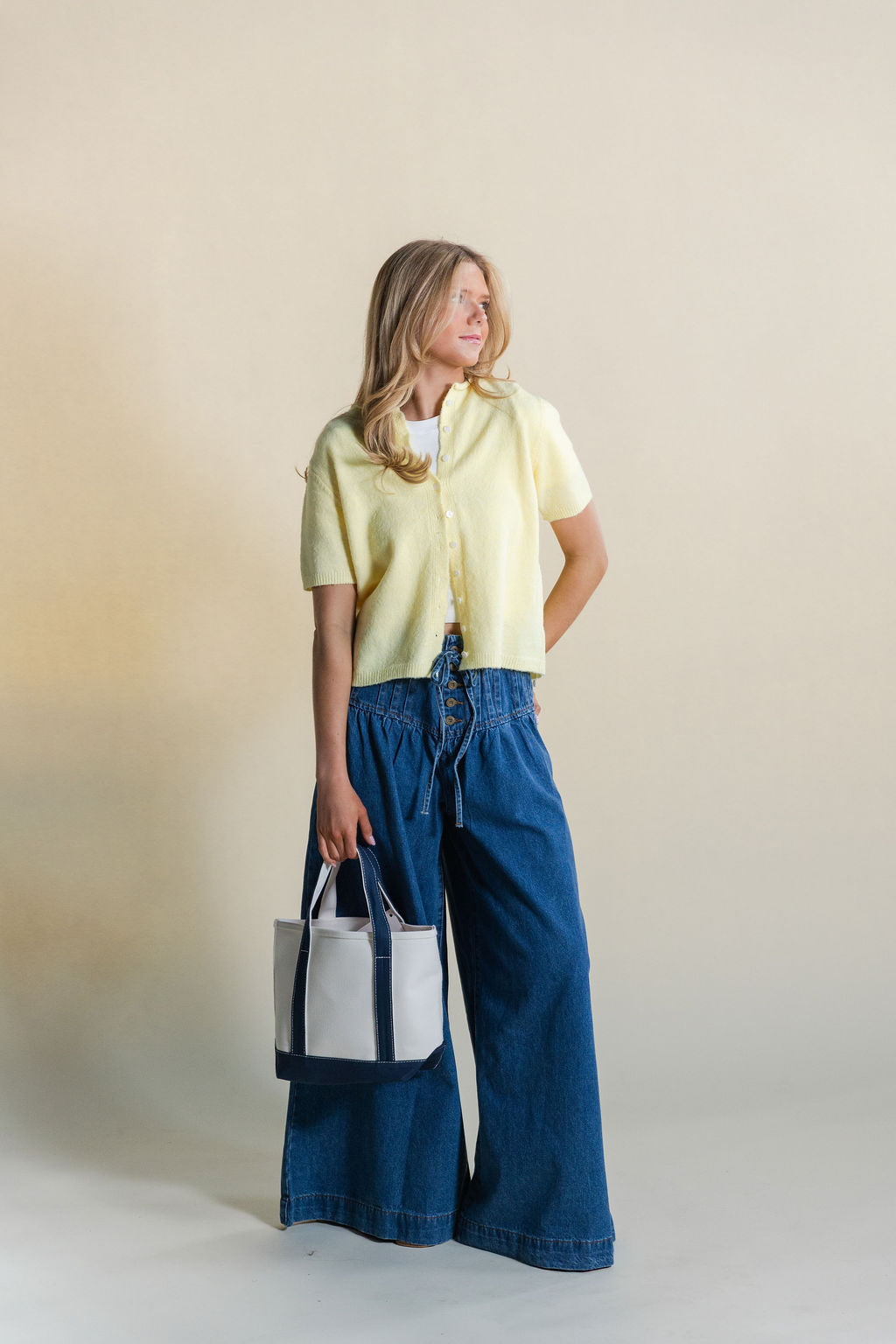 High Rise Pleated Wide Leg Jeans
