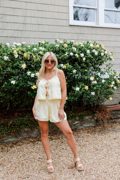 Cut Out Embroidered Scallop Cami & Shorts Set