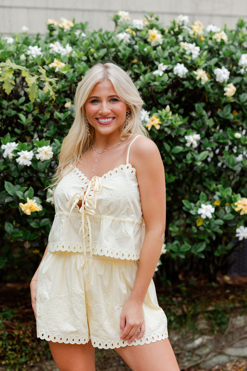 Cut Out Embroidered Scallop Cami & Shorts Set