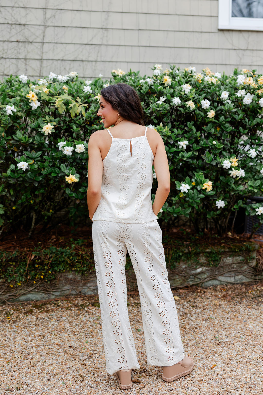 Eyelet Embroidered Wide Leg Pants