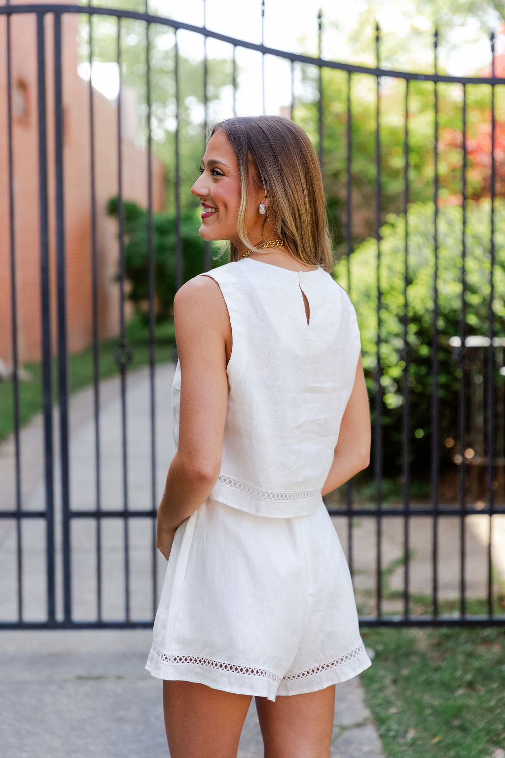 Linen Stitch Trimmed Crop Top