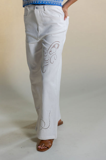 Embroidered Wide Leg Trouser