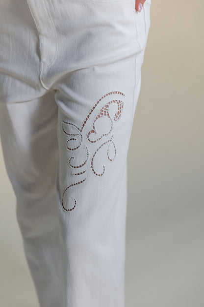 Embroidered Wide Leg Trouser