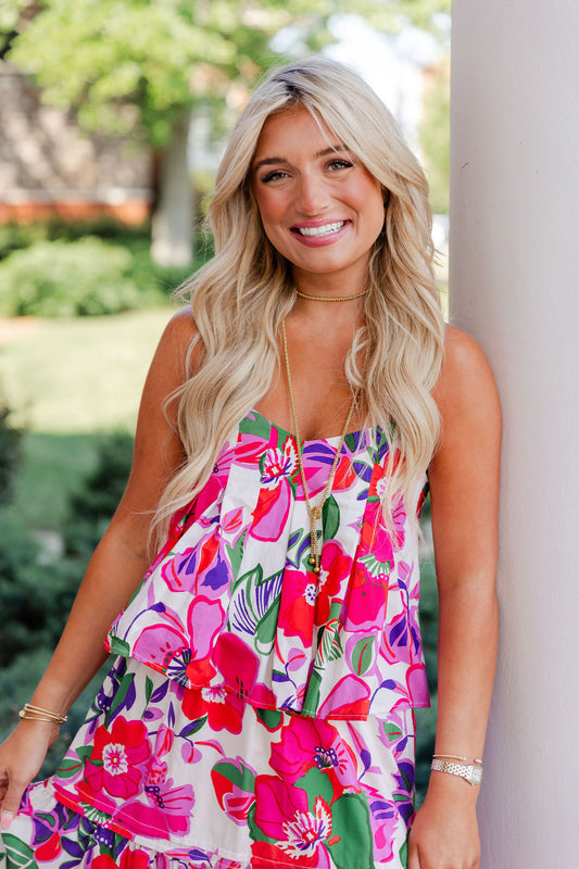 Pleated Floral Print Top