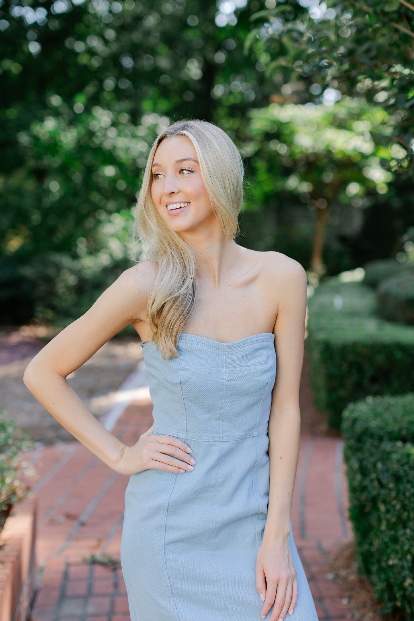 Mia Strapless Denim Midi Dress