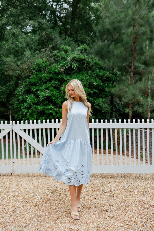 Eyelet Embroidered Hem Midi Dress