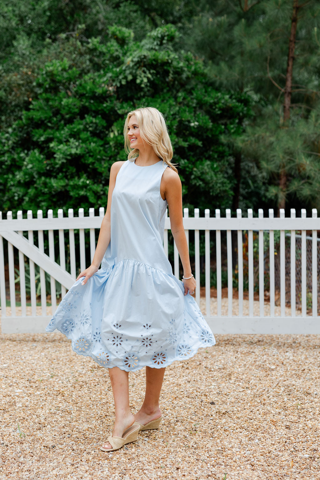 Eyelet Embroidered Hem Midi Dress