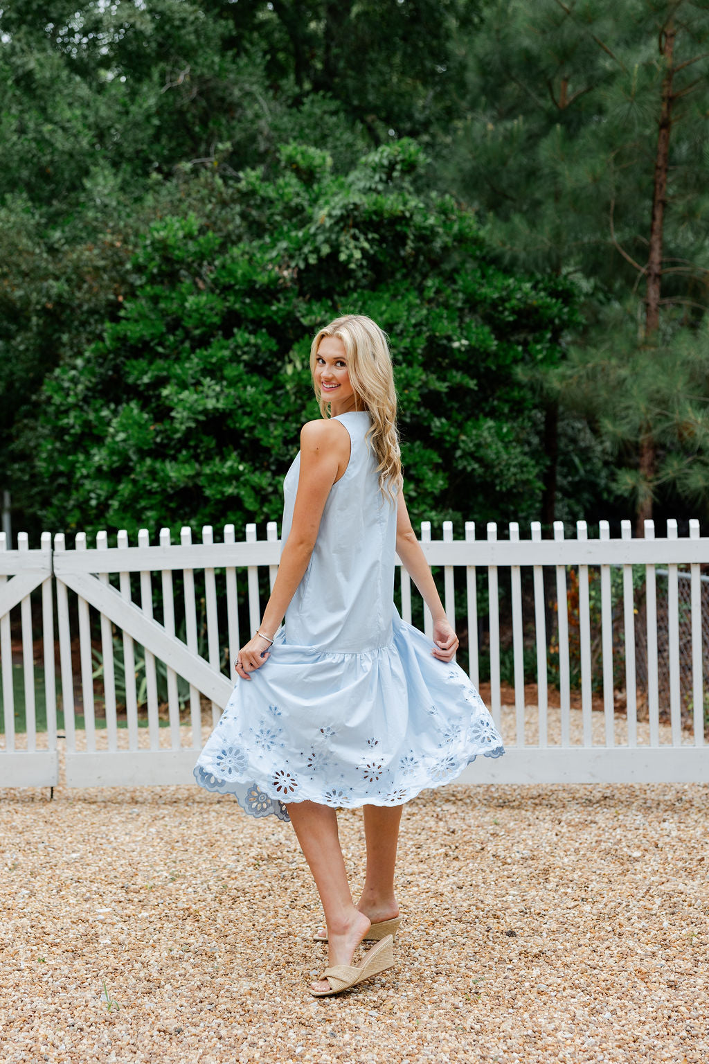 Eyelet Embroidered Hem Midi Dress