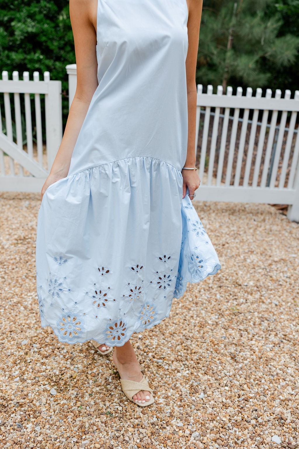Eyelet Embroidered Hem Midi Dress