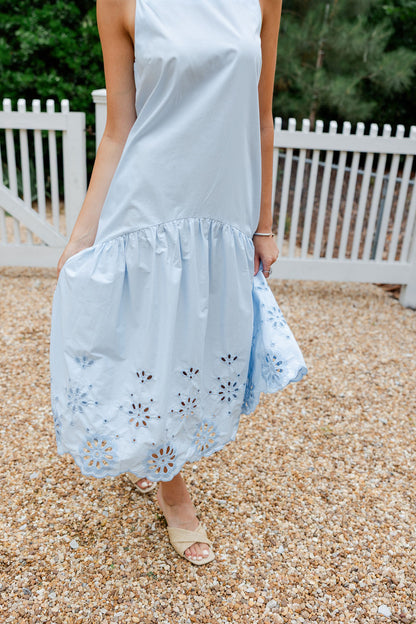 Eyelet Embroidered Hem Midi Dress