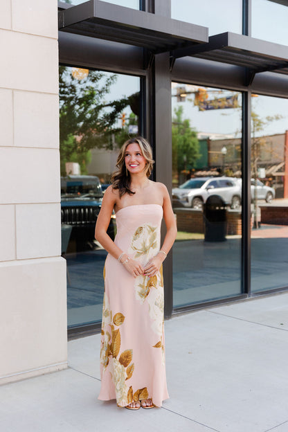 Whispers in Bloom Strapless Tie Back Dress