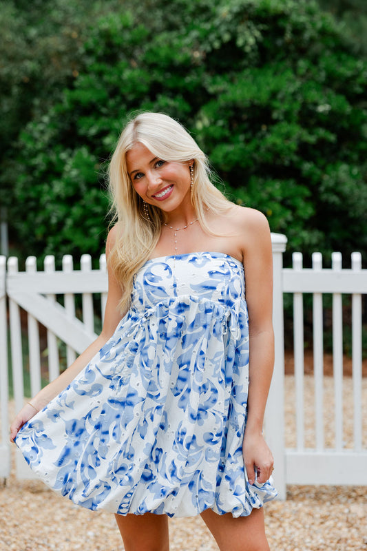 Eyelet Bubble Hem Mini Dress