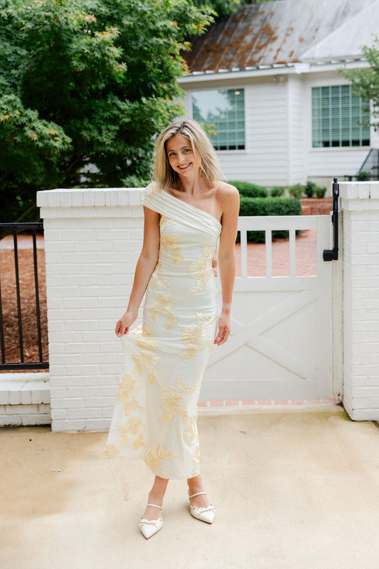 Off Shoulder Embroidered Maxi Dress