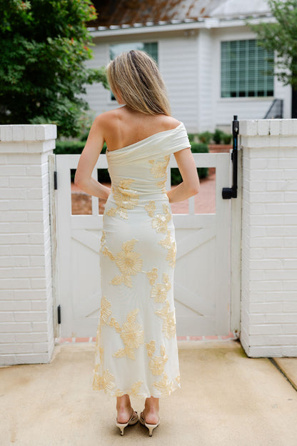 Off Shoulder Embroidered Maxi Dress