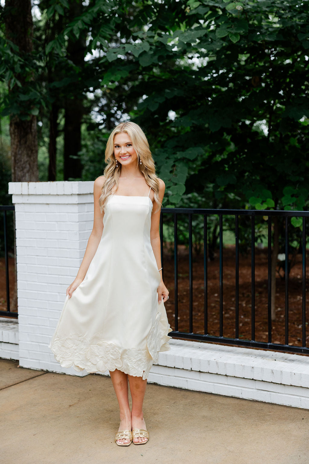 3D Floral Applique Midi Dress