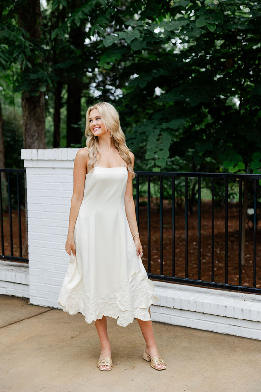 3D Floral Applique Midi Dress