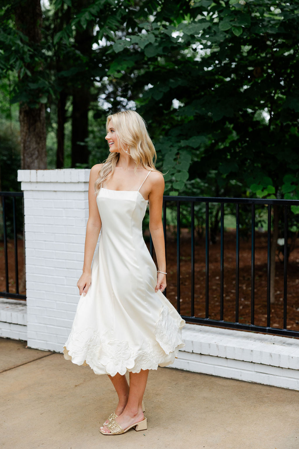 3D Floral Applique Midi Dress