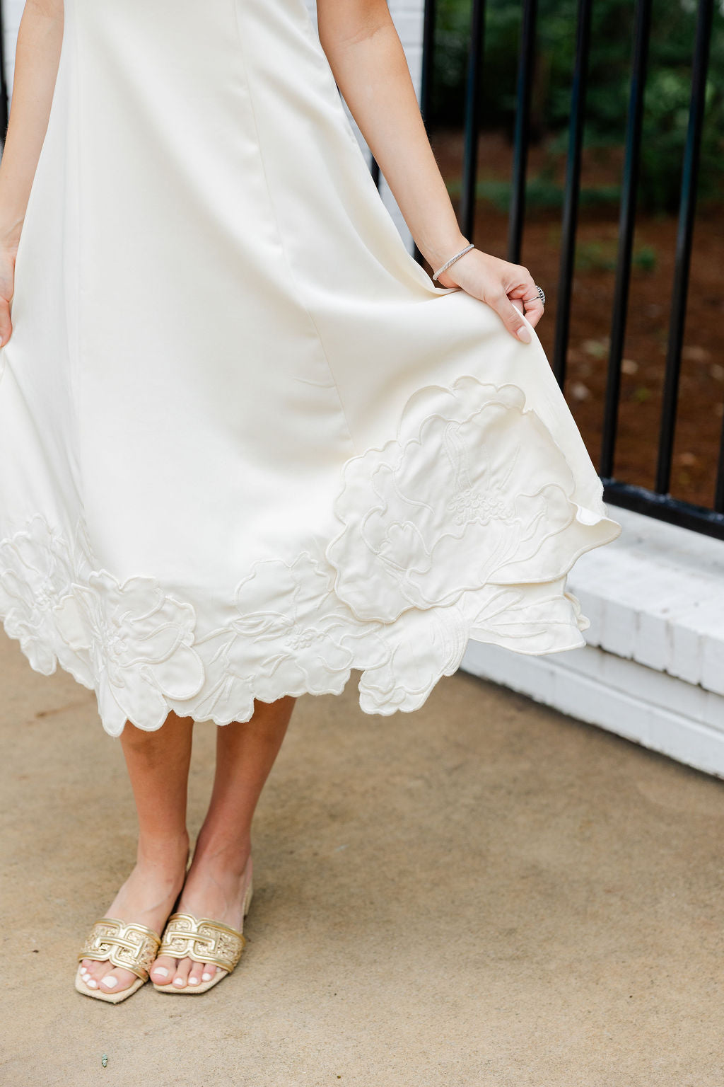 3D Floral Applique Midi Dress