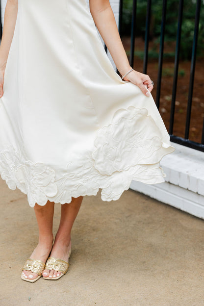 3D Floral Applique Midi Dress