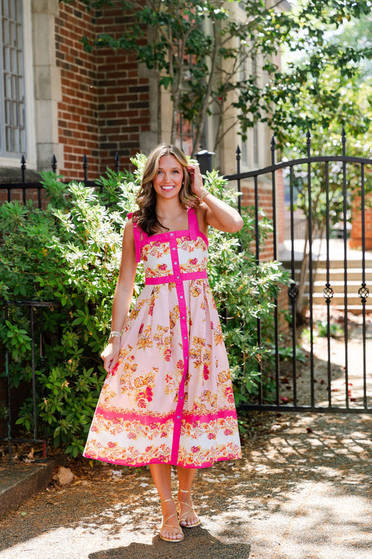 Tie Strap Floral Midi Dress