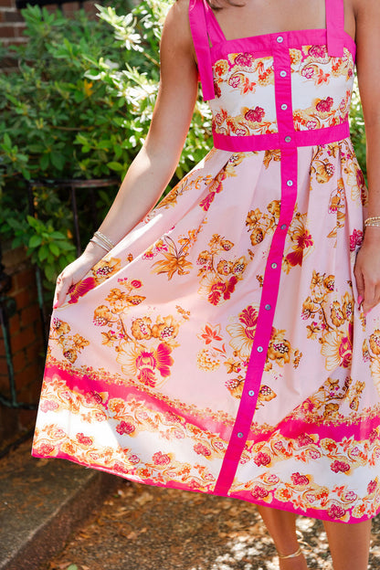 Tie Strap Floral Midi Dress