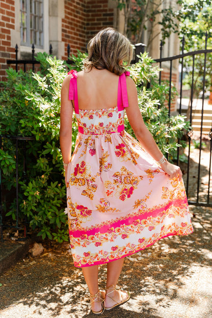 Tie Strap Floral Midi Dress