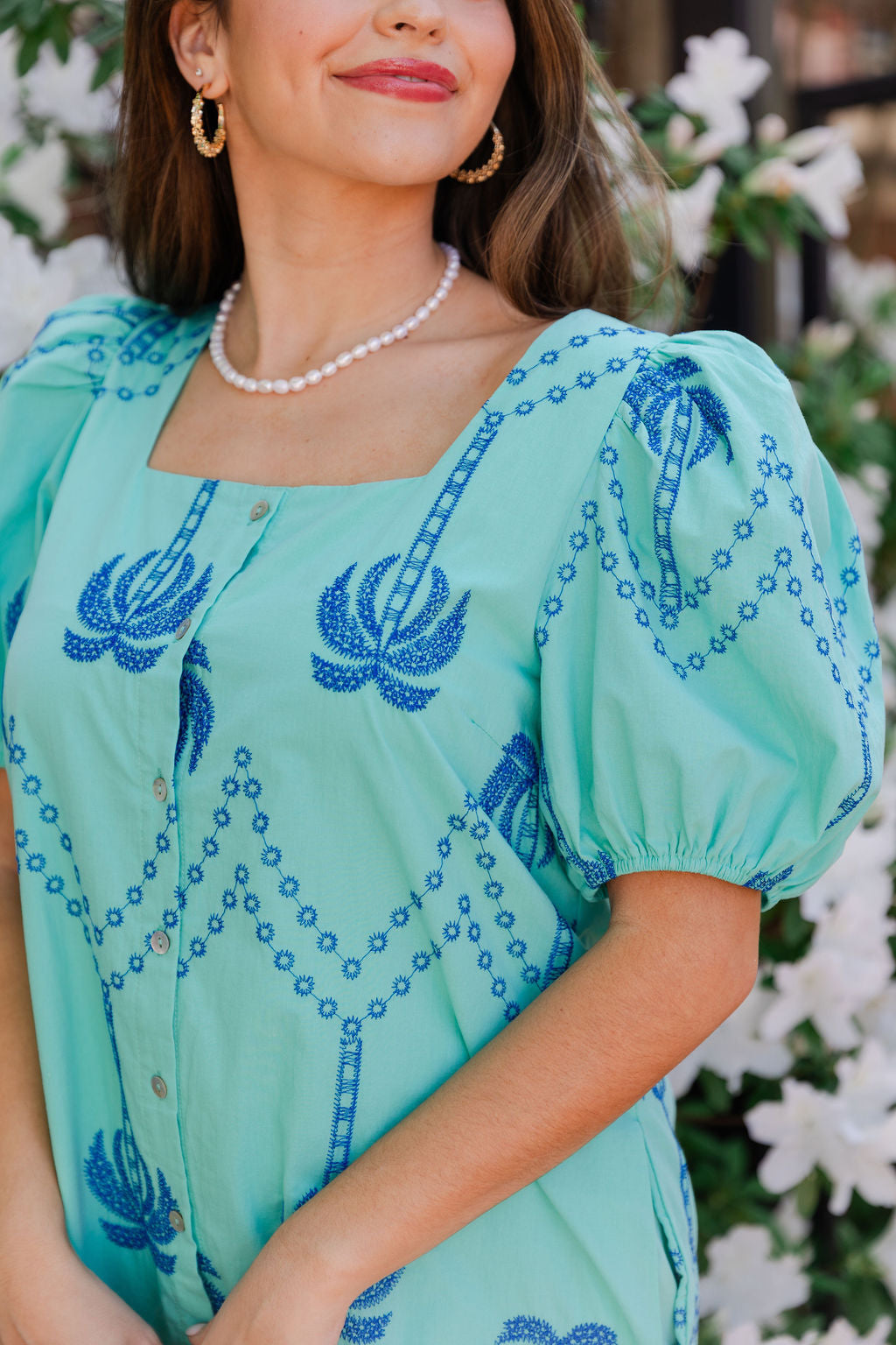 Contrast Embroidered Mini Dress