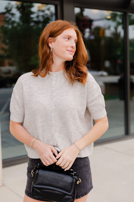 Knit Relaxed Short Sleeve Cardigan