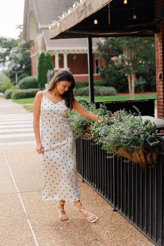 Polka Dot Satin Midi Dress