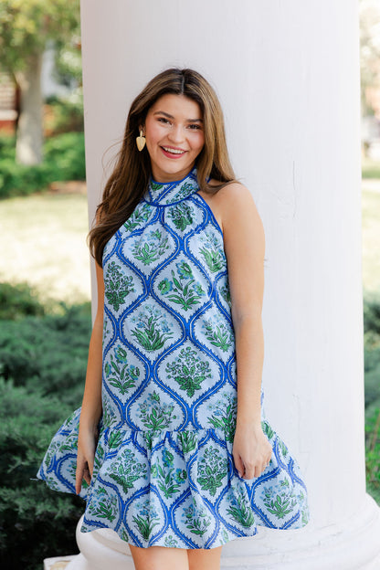 High Neck Floral Print Dress