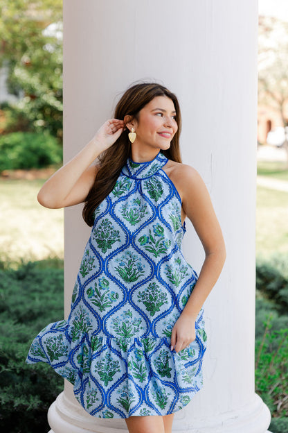 High Neck Floral Print Dress