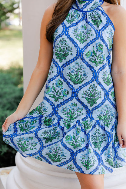 High Neck Floral Print Dress