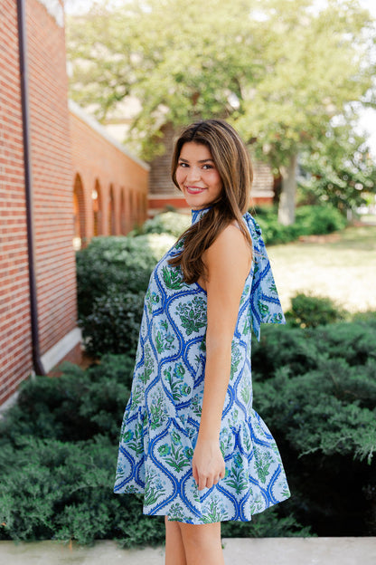 High Neck Floral Print Dress