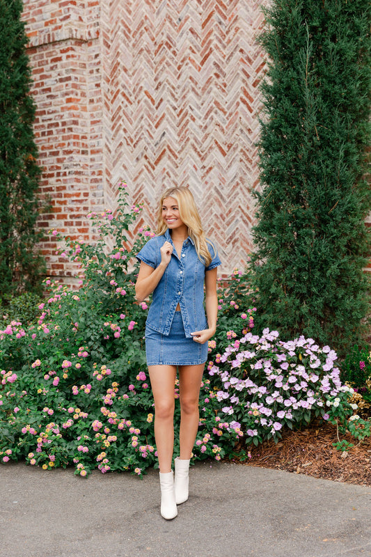 Denim Button Up Top & Skirt Set
