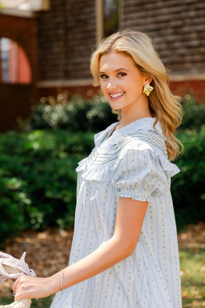 Floral Stripe Peter Pan Stitch Dress