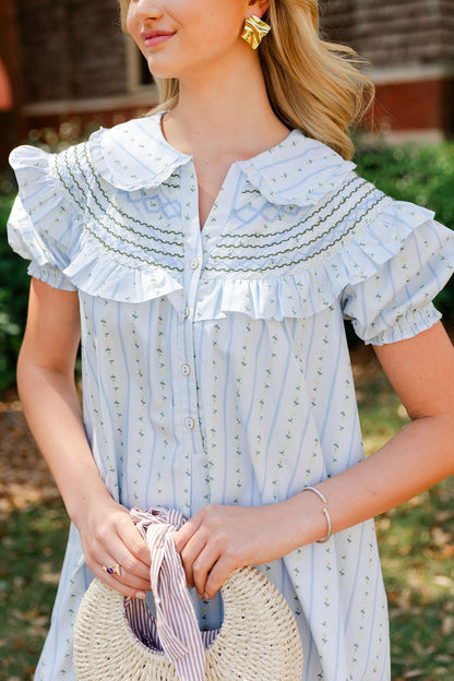 Floral Stripe Peter Pan Stitch Dress