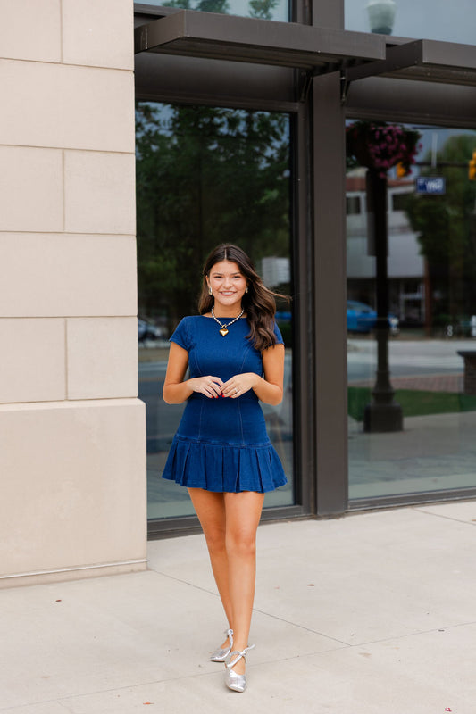 Denim Cap Sleeve Back Tie Romper
