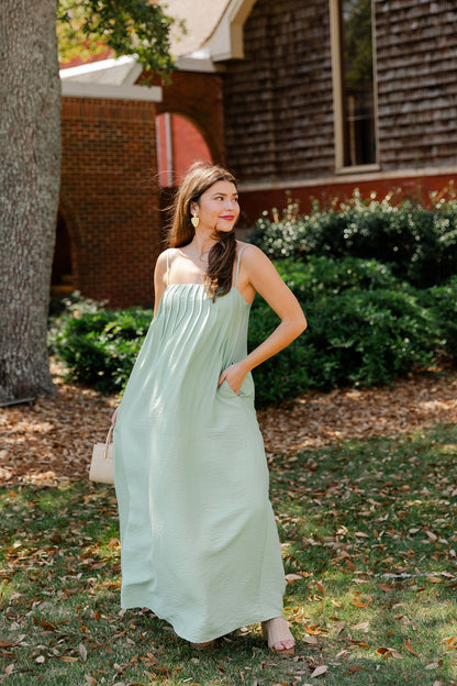 Pleated Spaghetti Strap Maxi Dress