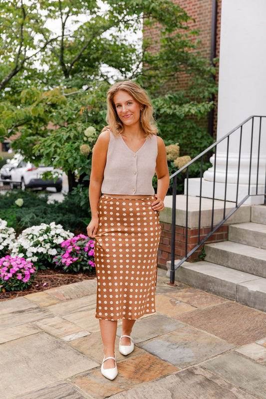 Polka Dot Satin Midi Skirt