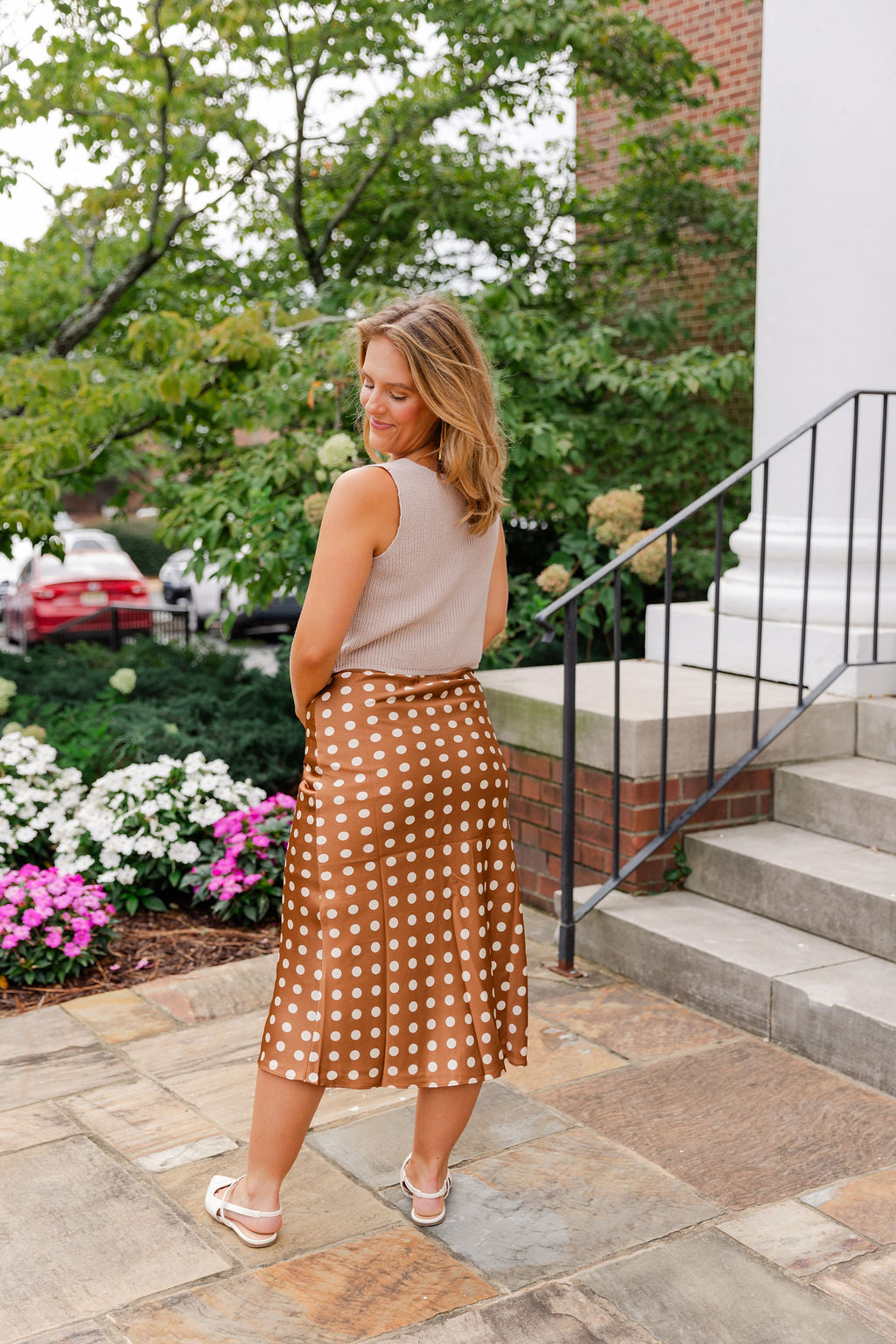 Polka Dot Satin Midi Skirt