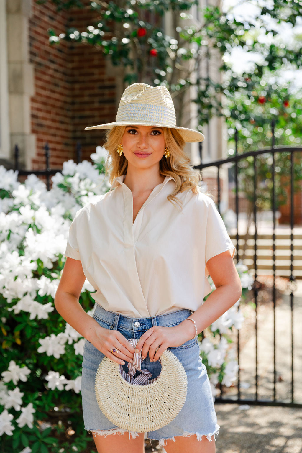 Solid Poplin V Neck Top