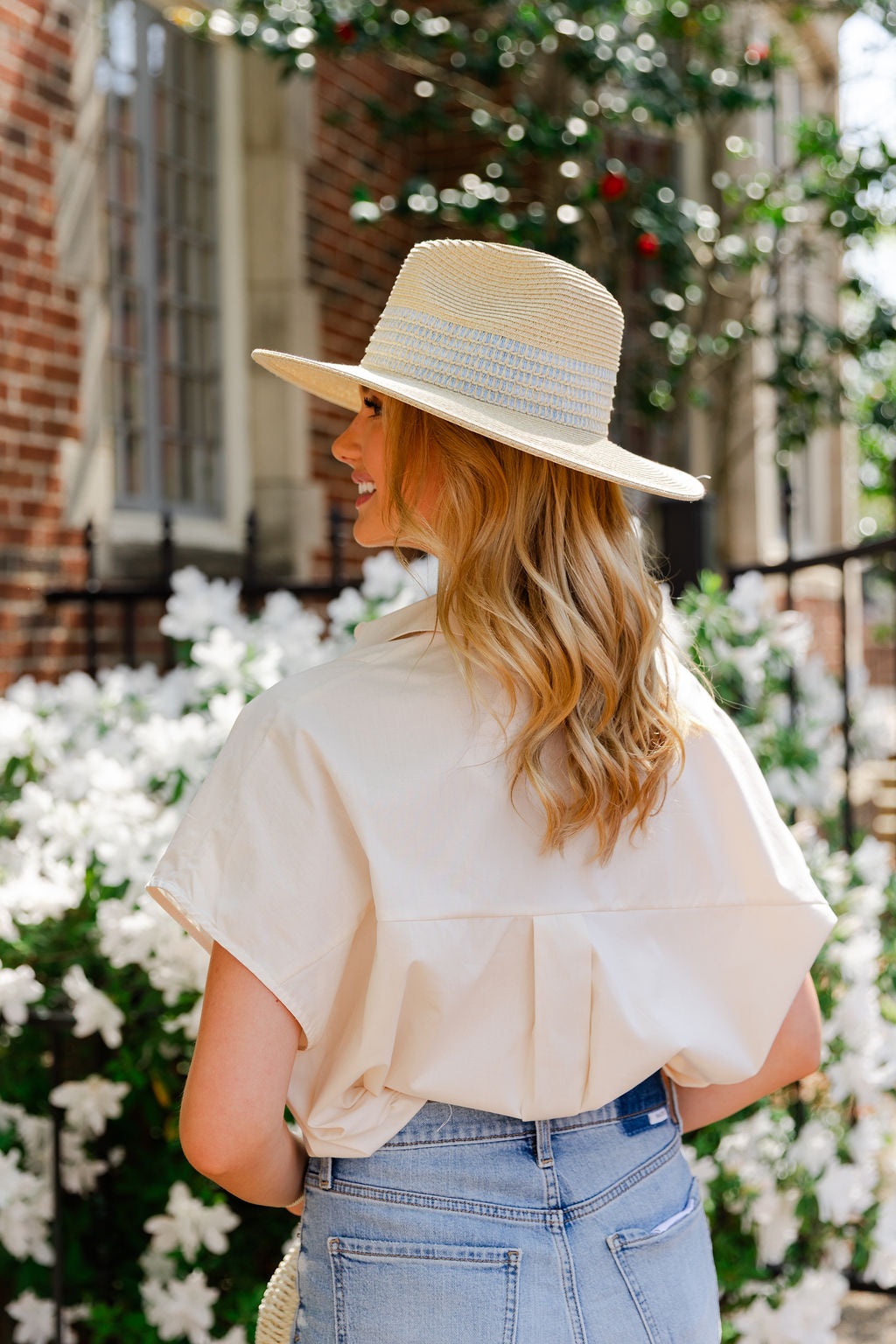 Solid Poplin V Neck Top