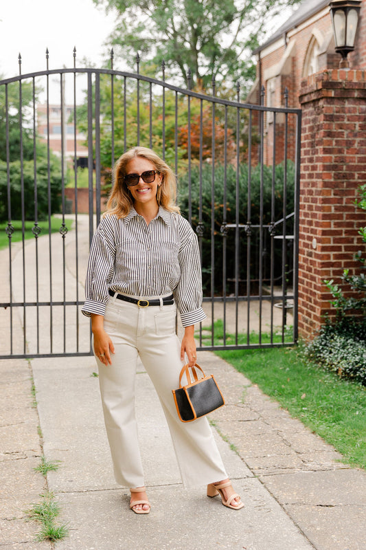 Textured Striped Button Down Top