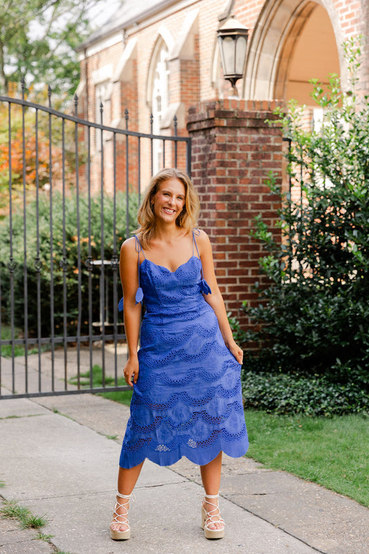 Alisha Scalloped Crochet Embroidered Midi Dress