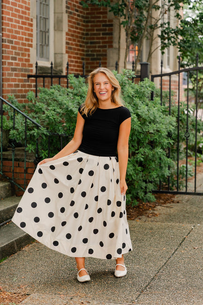 Polka Dot Pleated Midi Skirt