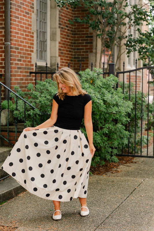 Polka Dot Pleated Midi Skirt
